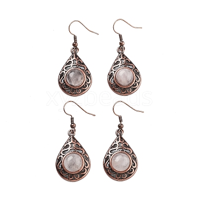Natural Rose Quartz Teardrop Dangle Earrings EJEW-B055-02R-19-1