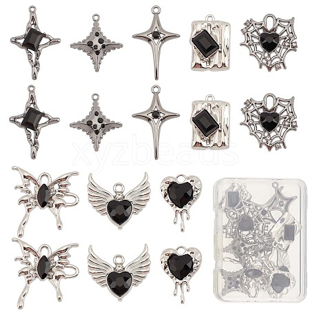 SUNNYCLUE 16Pcs 8 Style Rack Plating Alloy Glass Pendants FIND-SC0005-03-1