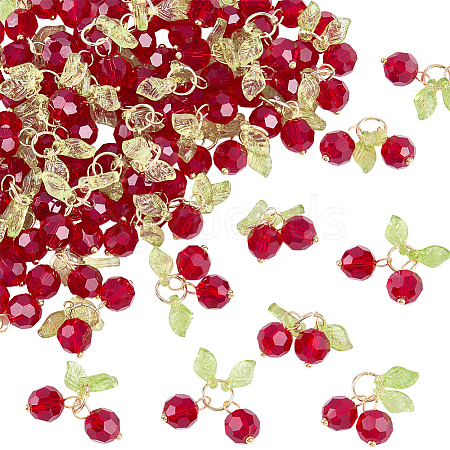 60Pcs Cherry Acrylic & Glass Pendants PALLOY-WH00017-1