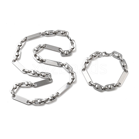 Anti-Tarnish 201 Stainless Steel Oval Link Chain Necklace & Bracelets Set SJEW-G083-04P-1