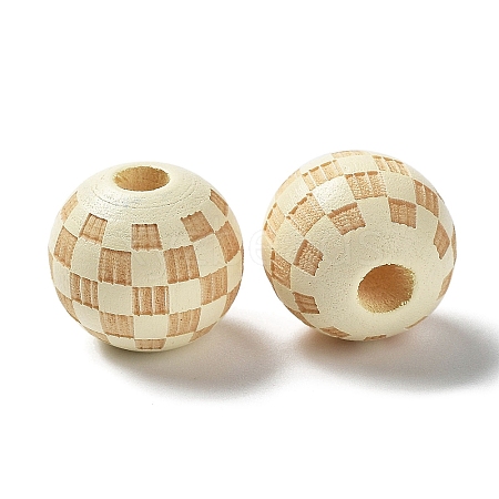 Wood Laser Engraved Tartan Beads WOOD-I011-01B-01-1