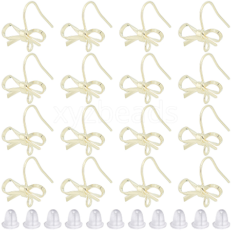 SOFPLATE 28Pcs Bowknot Shape Brass Earring Hook DIY-SP0001-06G-1