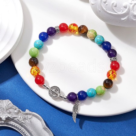 Chakra Theme Natural & Synthetic Mixed Gemstone Beaded Stretch Bracelets BJEW-JB11283-1