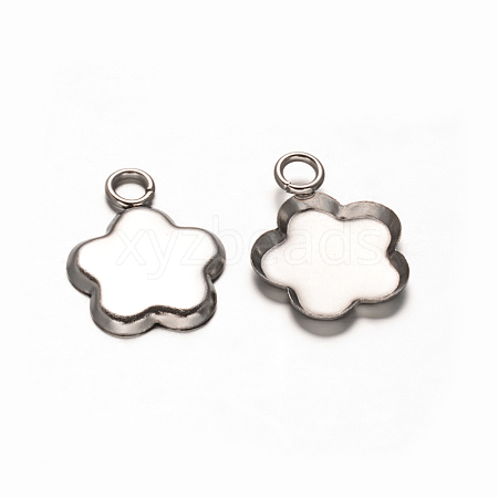 Flower 201 Stainless Steel Pendants Cabochon Settings STAS-D111-18-1