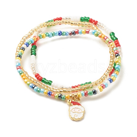 3Pcs 3 Style Glass Seed Stretch Bracelets Set with Alloy Santa Claus for Women BJEW-JB08204-1