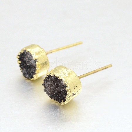 Natural Druzy Agate Stud Earrings EJEW-L168-02B-1