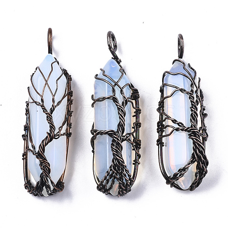 Opalite Big Wire Wrapped Pointed Pendants G-T133-R02F-1