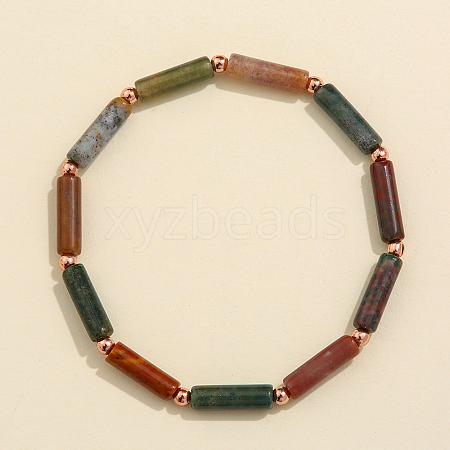 Column Natural Mixed Gemstone Beads Stretch Bracelets for Women Men TJ6393-4-1