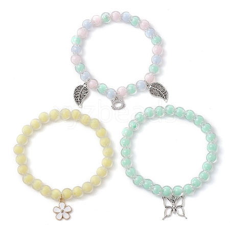 3Pcs 3 Styles Transparent Acrylic Beaded Stretch Bracelets Sets for Women BJEW-JB11167-1