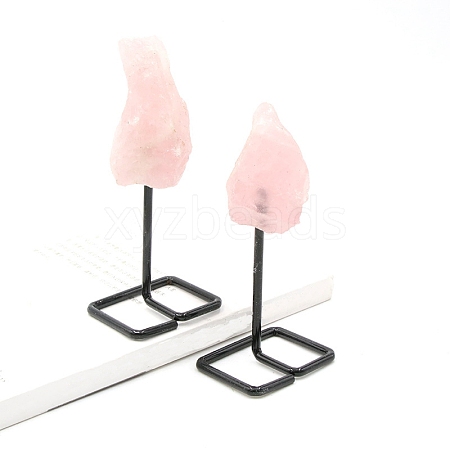 Rough Natural Rose Quartz Raw Rock Ornament with Metal Stand PW-WG11724-04-1