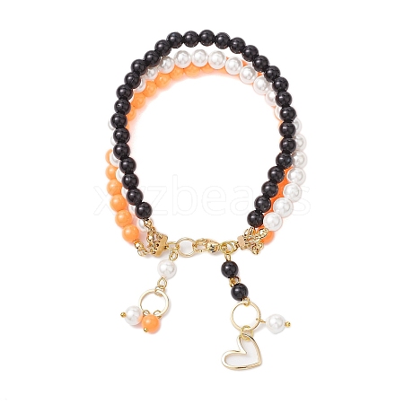 6mm Round Shell Pearl & ABS Plastic Imitation Pearl Tree-Color Multi-Strand Bracelets for Women BJEW-JB10493-1