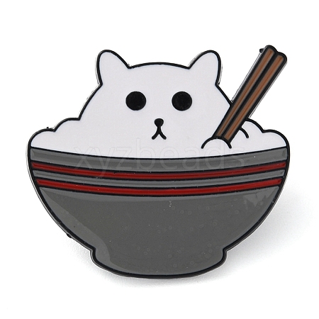 Cartoon Cat Bowl Enamel Pins JEWB-D026-01A-1