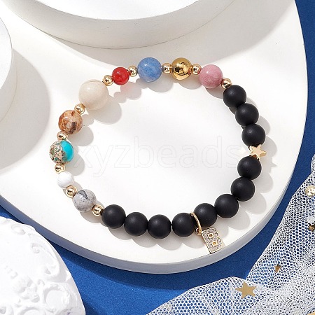 Round Natural Mixed Gemstone Beads Stretch Bracelets BJEW-JB11240-1