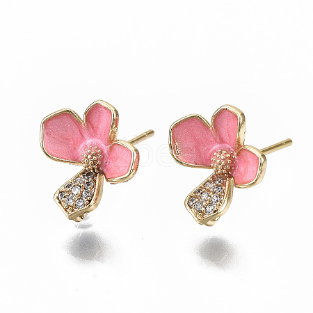 Brass Enamel Micro Clear Cubic Zirconia Stud Earring Findings KK-R114-01-NF-1
