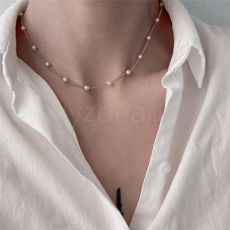 Alloy & Plastic Pearl Link Chain Necklaces for Women WG0BA08-05-1