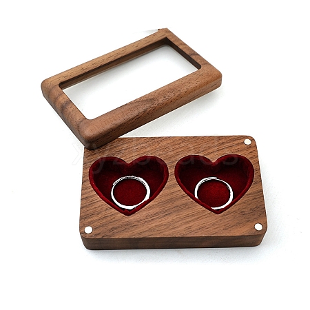 Rectangle Wood Wedding Couple Ring Storage Boxes with Visible Magnetic Cover PW-WG62632-04-1