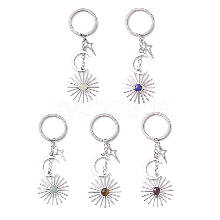 Stainless Steel with Natural Gemstone Pendants Keychain KEYC-JKC00776-1