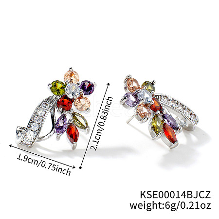 Elegant Brass Rhinestone Leaf Stud Earrings FM5419-1-1