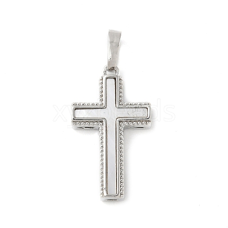 Brass Pave Natural White Shell Pendants KK-S522-01A-P-1