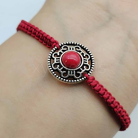 Alloy & Gemstone Round Bead Braided Bead Bracelets KO2784-4-1