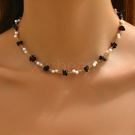 Fashionable Natural Black Agate Bead Collar Necklace for Women's Daily Wear and Parties NK8508-2-1