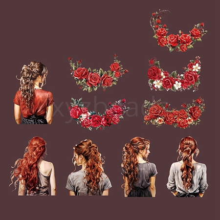 Girls & Flower Theme Paper Sticker DIY-C082-03D-1