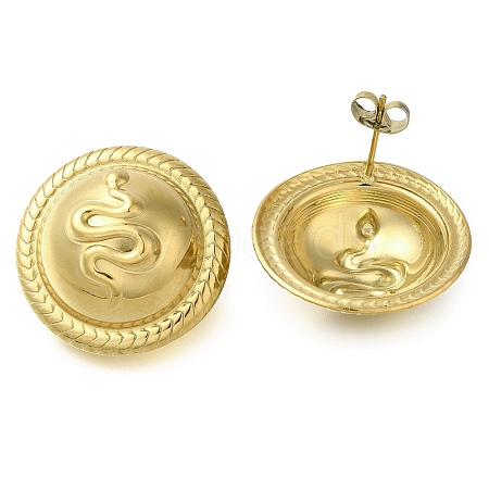 Ion Plating(IP) 304 Stainless Steel Flat Round with Snake Stud Earrings EJEW-I312-07G-1