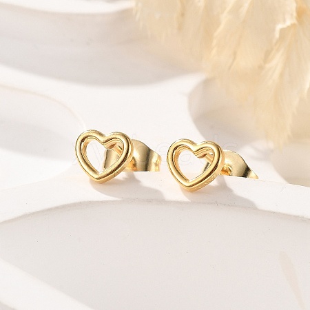 PVD Vacuum Plating 304 Stainless Steel Tiny Hollow Out Heart Stud Earrings for Women EJEW-P212-06G-1