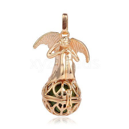 Golden Plated Brass Hollow Round Cage Pendants KK-J249-01G-1