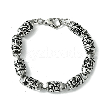 304 Stainless Steel Textured Column Link Chain Bracelets for Women Men BJEW-C063-11AS-1