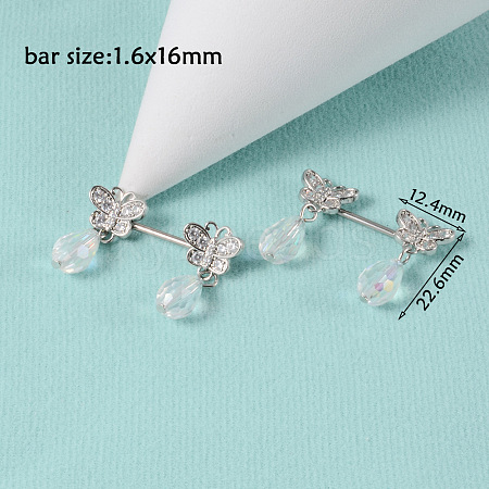 304 Stainless Steel Clear Cubic Zirconia Nipple Rings WG32E94-18-1