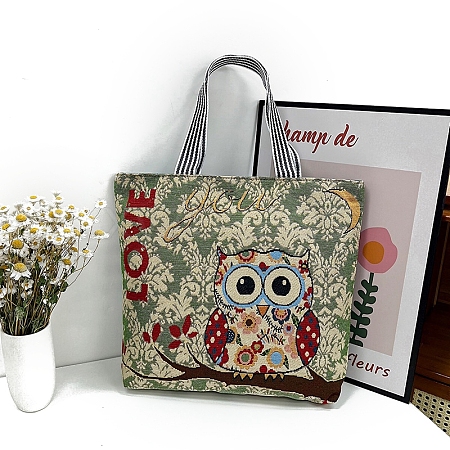 Cartoon Owl Pattern Canvas Women's Tote Bags PW-WG2D758-02-1