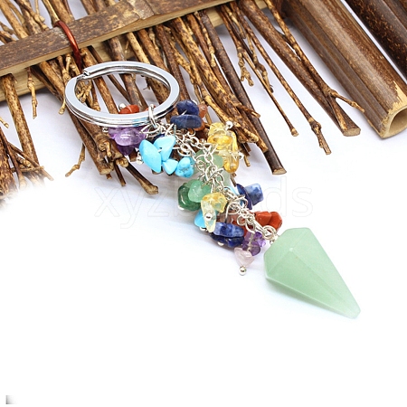 Natural Green Aventurine Cone Charm Keychain G-PW0007-030C-1