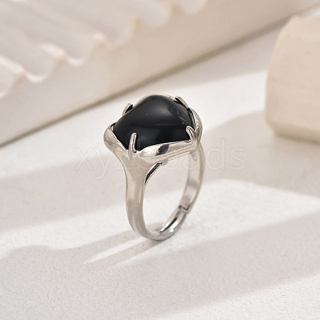 Heart-shaped Natural Obsidian Women's Ring VA9361-1-1