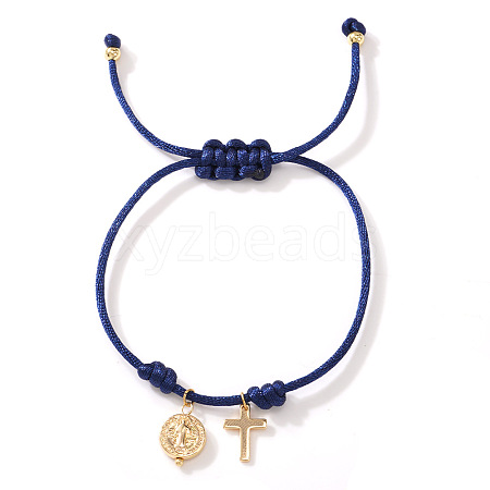 Adjustable Brass Religion Cross Virgin Charm Nylon Cord Braided Bracelets GY3057-4-1