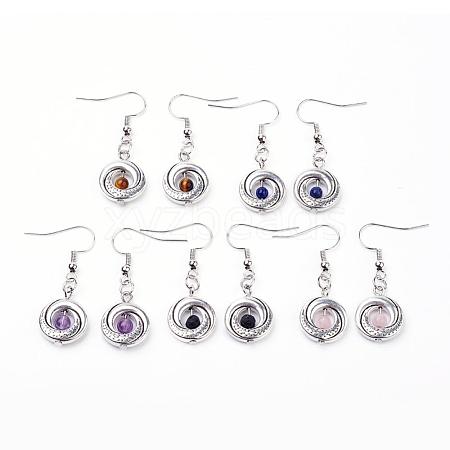 Natural Gemstone and Tibetan Style Alloy Beads Dangle Earrings EJEW-JE02455-1