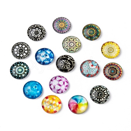 Mosaic Printed Glass Half Round/Dome Cabochons X-GGLA-N004-16mm-G-1