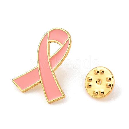 Breast Cancer Awareness Pink Ribbon Enamel Pin JEWB-C014-01G-1