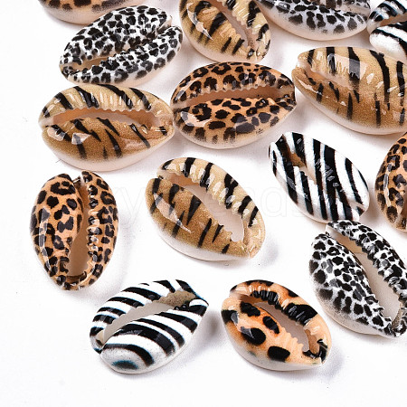 Printed Natural Cowrie Shell Beads X-SHEL-S266-18-1