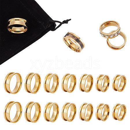 Unicraftale 14Pcs 7 Size Titanium Steel Grooved Finger Rings Set RJEW-UN0002-71G-1