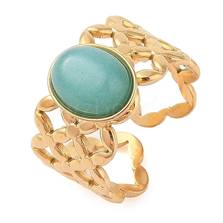 Oval Natural Amazonite Finger Rings RJEW-Z057-13G-04-1