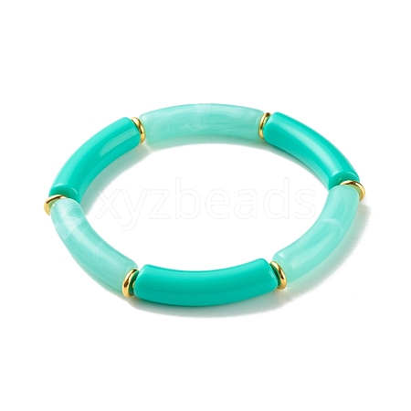 Two Tone Acrylic Curved Tube Beaded Stretch Bracelet BJEW-JB07971-03-1