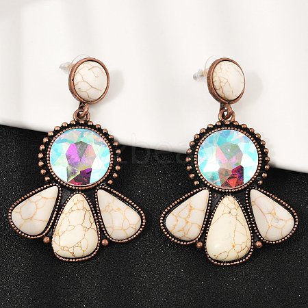 Alloy Synthetic Turquoise Dangle Stud Earrings EJEW-U053-04A-R-1