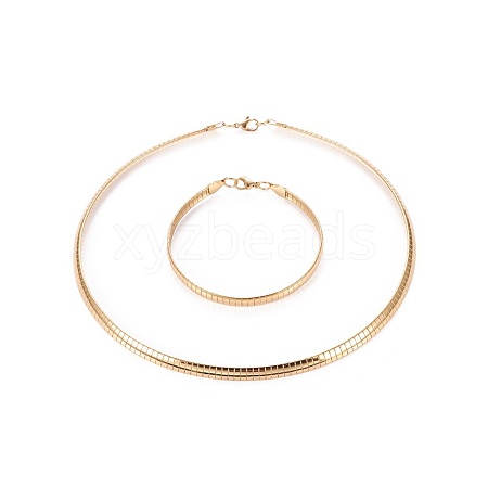 304 Stainless Steel Choker Necklaces and Bangles Jewelry Sets SJEW-L144-A01-G-1
