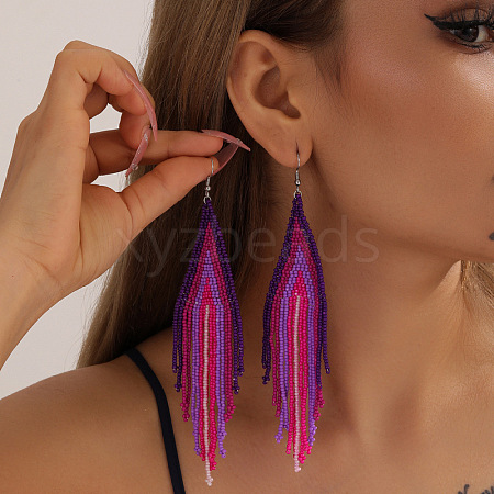 Bohemian Handmade Glass Seed Beads Tassel Dangle Earrings AE7424-1-1
