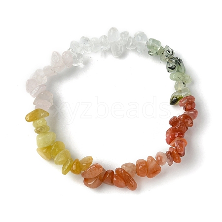 Natural Quartz Crystal & Rose Quartz & Red Aventurine & Prehnite & South Red Agate & Topaz Jade Chip Beaded Stretch Bracelets for Women BJEW-JB10816-1