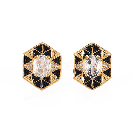 Brass Micro Pave Clear Cubic Zirconia Stud Earrings EJEW-S210-016B-NR-1