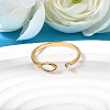 304 Stainless Steel & Natural Shell & Imitation Pearl Cuff Rings for Women RJEW-G372-01G-06-1