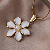 304 Stainless Steel Enamel with Imitation Pearl Cherry Blossom Flower Pendant Necklaces for Women RN9489-4