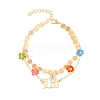 Constellation Alloy & Glass Seed Beads Double Layer Colorful Flower Anklets PW-WGA6E00-03-1